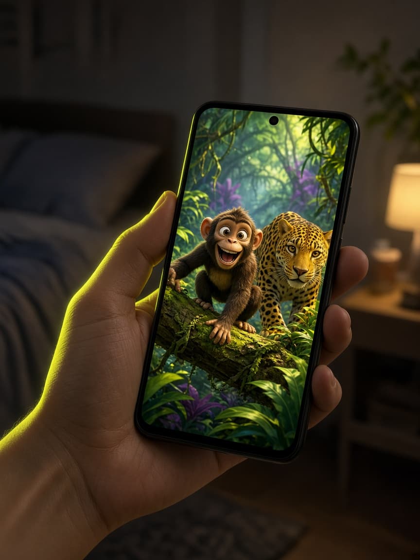 Watching a movie on a phone in bed